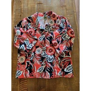 Sportelle Size XL Red Back Floral Jacket Blazer Button Pockets Stretch